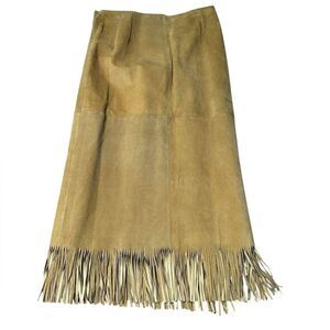 Vintage 90s Double D Ranch Suede Fringe Skirt Womens L Made USA Western Boho